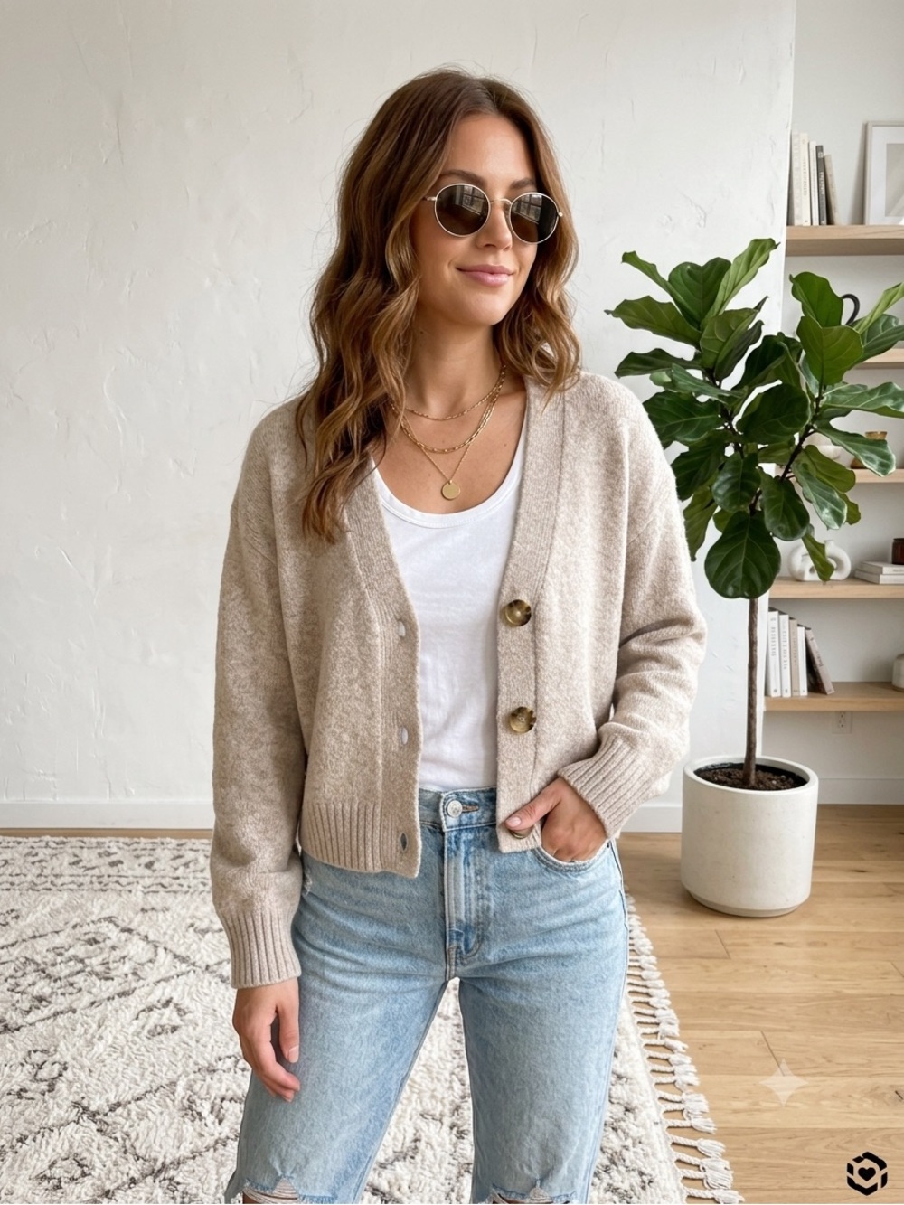BP. Women's Beige Solid Knit V-Neck Button-Front Cardigan Sweater S